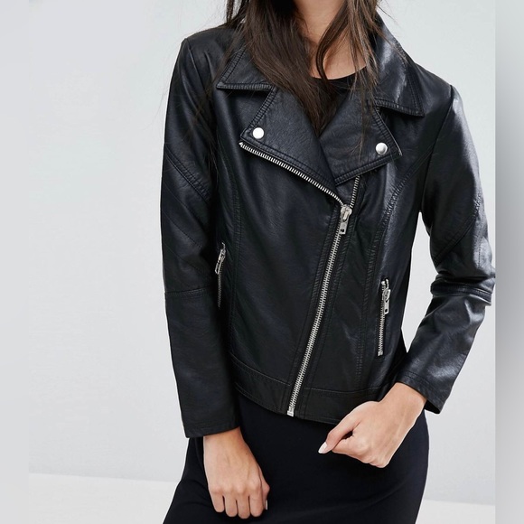 ASOS New Look Petite Leather Look Biker Jacket - Picture 5 of 5